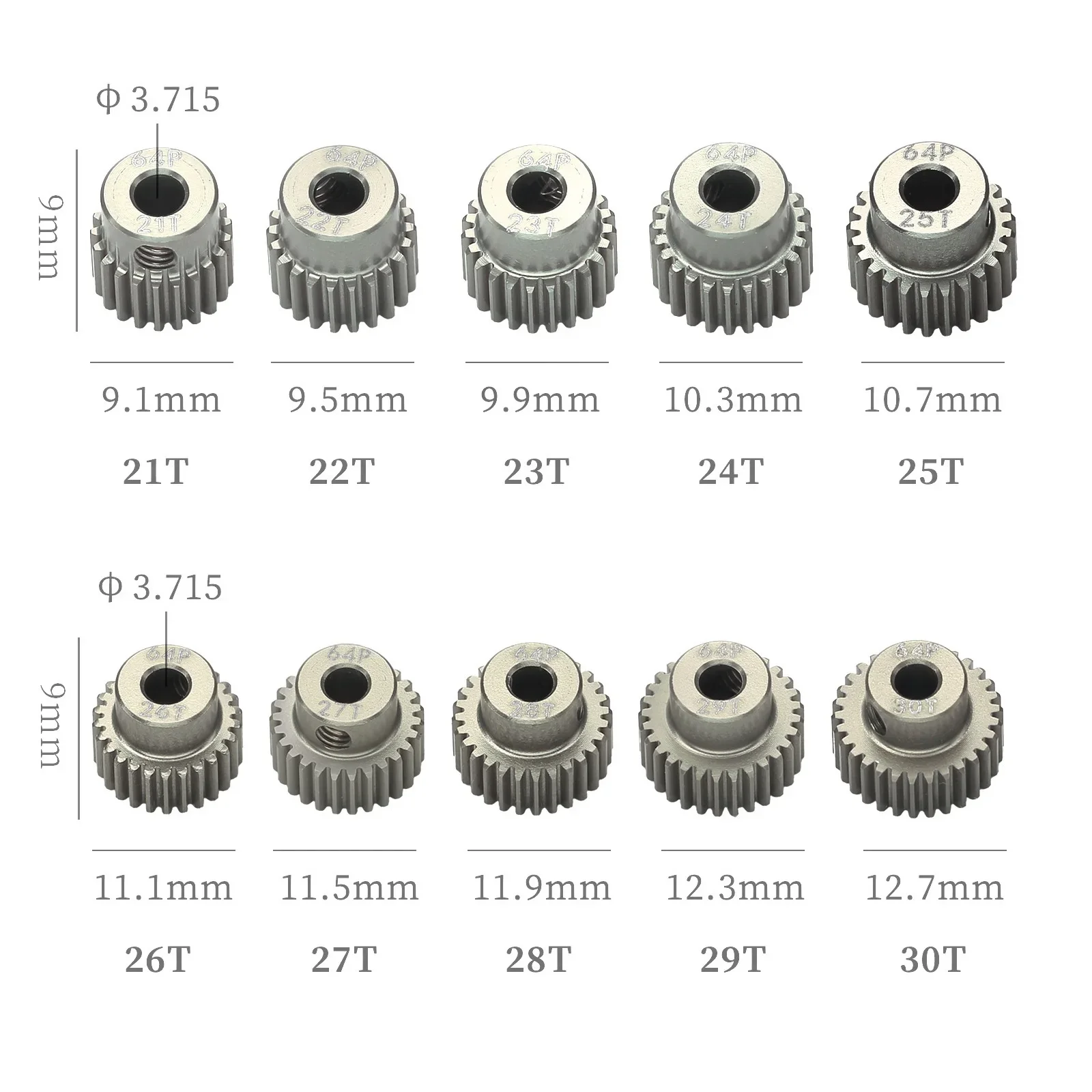 64P 21T 24T 25T 26T 28T 30T 31T 35T 38T 39T 40T 42T 45T 50T 54T Metal Pinion Gear Motor Gear For 1/8 1/10 RC Model Car Motor