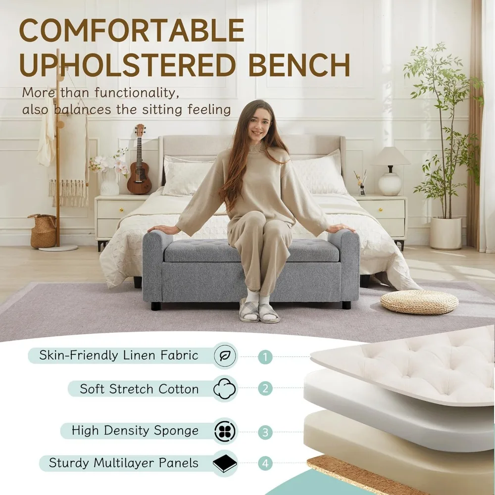 패브릭 소재 수납 오토만 벤치, 침실 신발 수납함 (48가지 패브릭 옵션), 침대 끝 가구, 현관 신발 정리함