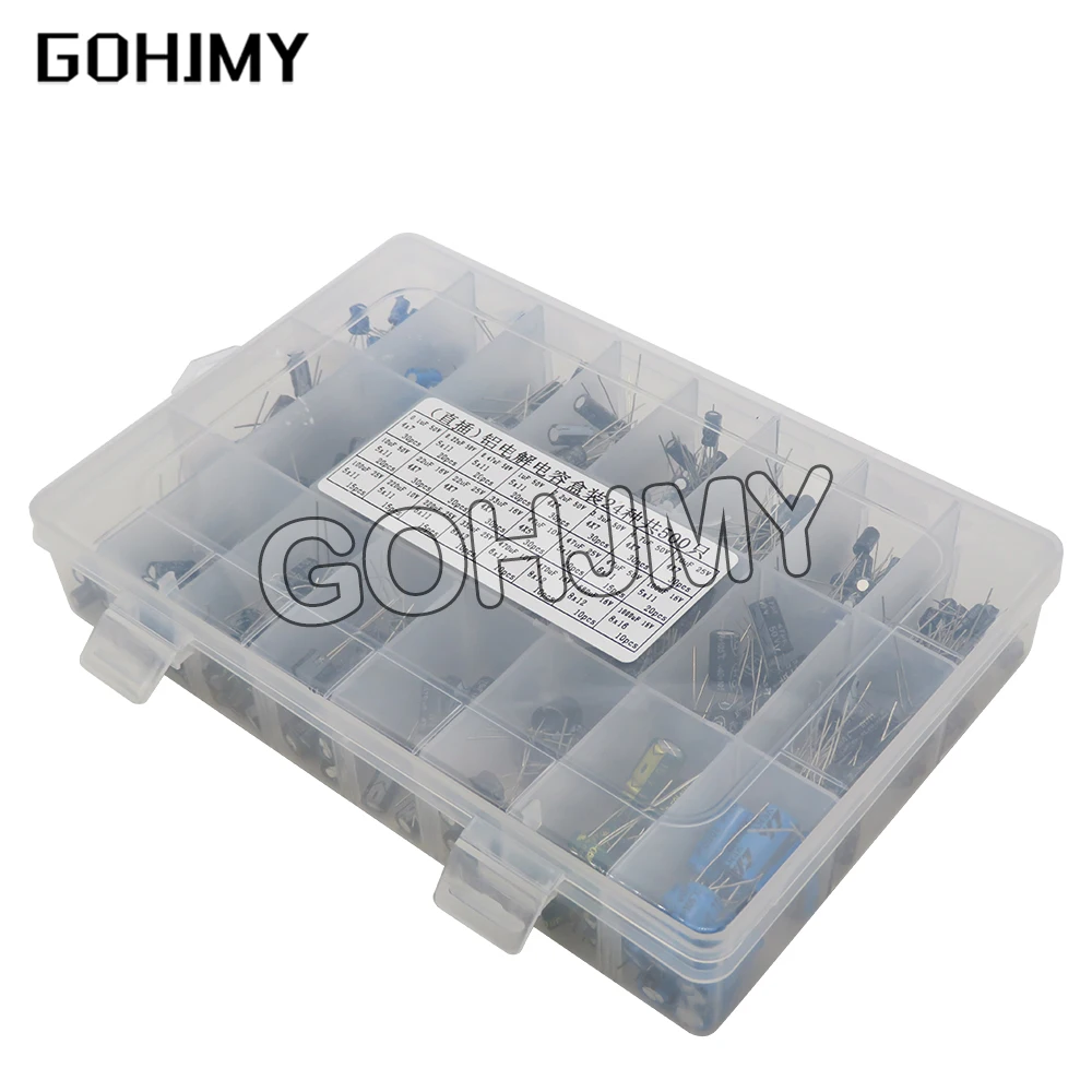 500PCS/lot 0.1UF-1000UF 24Values Aluminum Electrolytic Capacitors 16-50V Mix Electrolytic Capacitor Assorted Kit And Storage Box