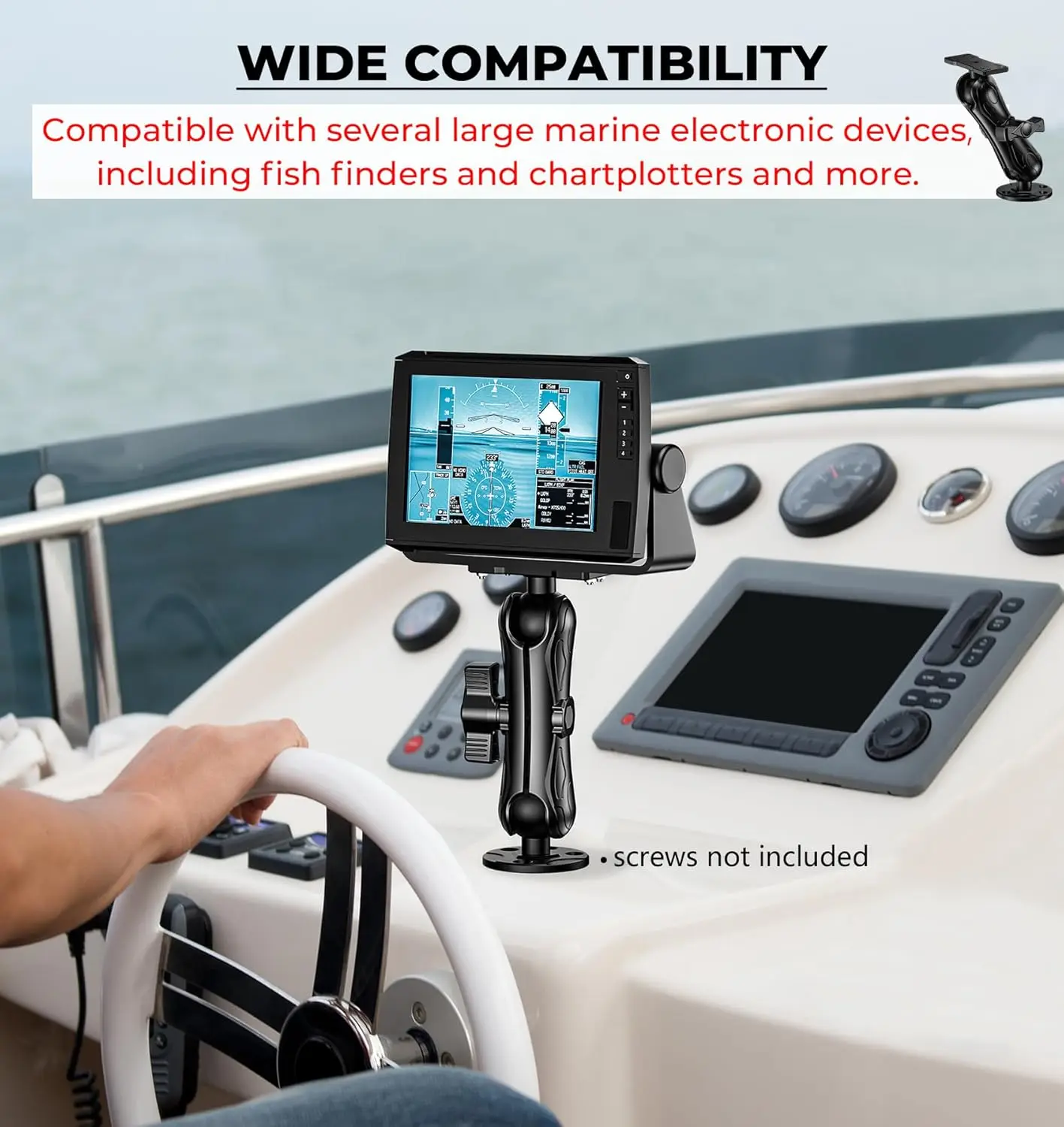 حامل مكتشف السمك كبير من سبائك الألومنيوم مقاس 2.25 بوصة، ذراع متوسط 8.44 بوصة، متوافق مع Garmin، Lowrance، Humminbird