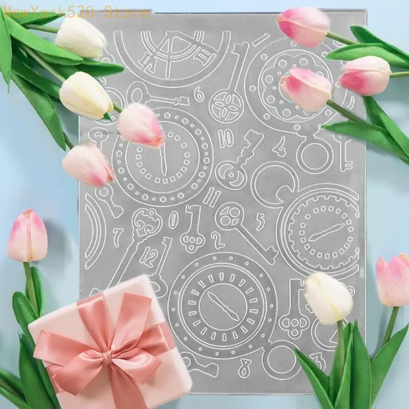 Creative Clock for Key Embossing Folder 3D TPR Craft Embossing Script Die St N84C