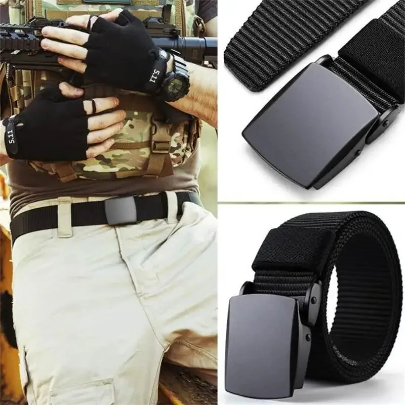 Ceinture en toile pour hommes, nylon noir, extérieur, métal, structure automatique, décontracté, tout match, luxe, mâle, vente en gros, nouvelle mode