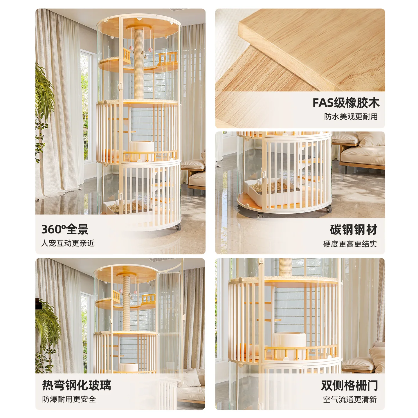 Cat Villa Home Indoor Cat Cage Round 360 Luxury Large Cat Nest