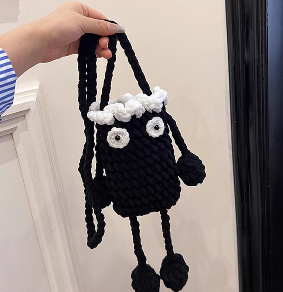 حقيبة محبوكة يدويًا، منتج نهائي، حقيبة قالب صوف لطيفة ومضحكة، حقيبة هاتف محمول، حقيبة كتف كروس، هدية للفتيات #1