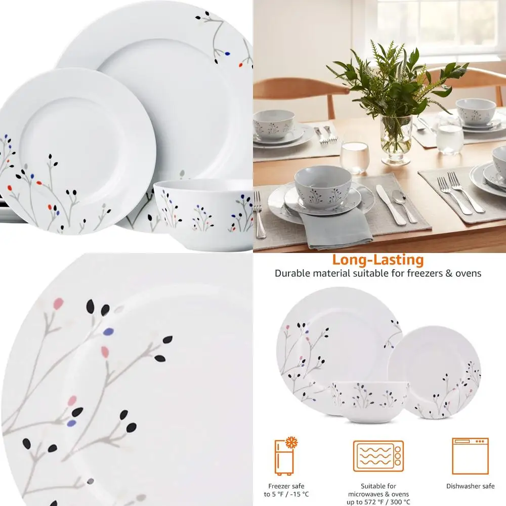 

6-Person Dinnerware Set, Safe for Microwave & Dishwasher, 18-Piece Kitchen Essentials with Plates, Dishes, and Bowls