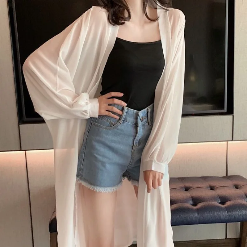 Solid Cardigans for Women Thin Summer Clothing Female Sunscreen Simple Long Sleeve Korean Style Loose Comfortable Breathable