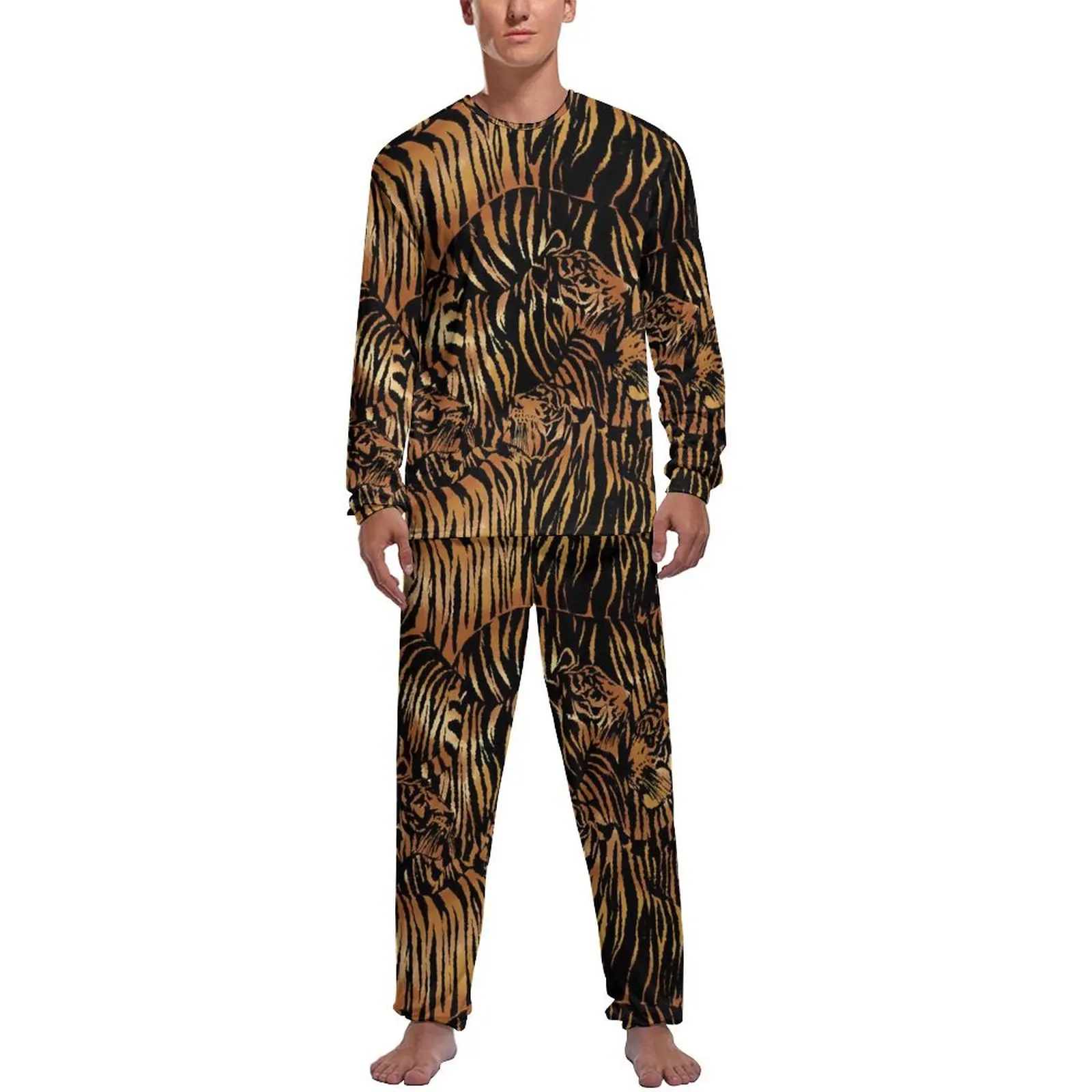 

Abstract Tiger Pajamas Long Sleeve Animal Stripes Print 2 Pieces Casual Pajama Sets Daily Men Design Romantic Sleepwear