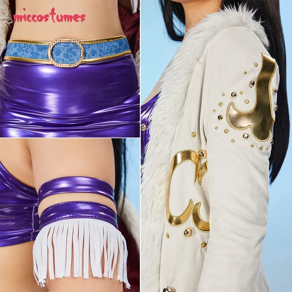 CosplayMiccostumes Women's Anime Robin Cosplay Costume Bra and Miniskirt with Long Coat and Hat Halloween Cosplay Costumes