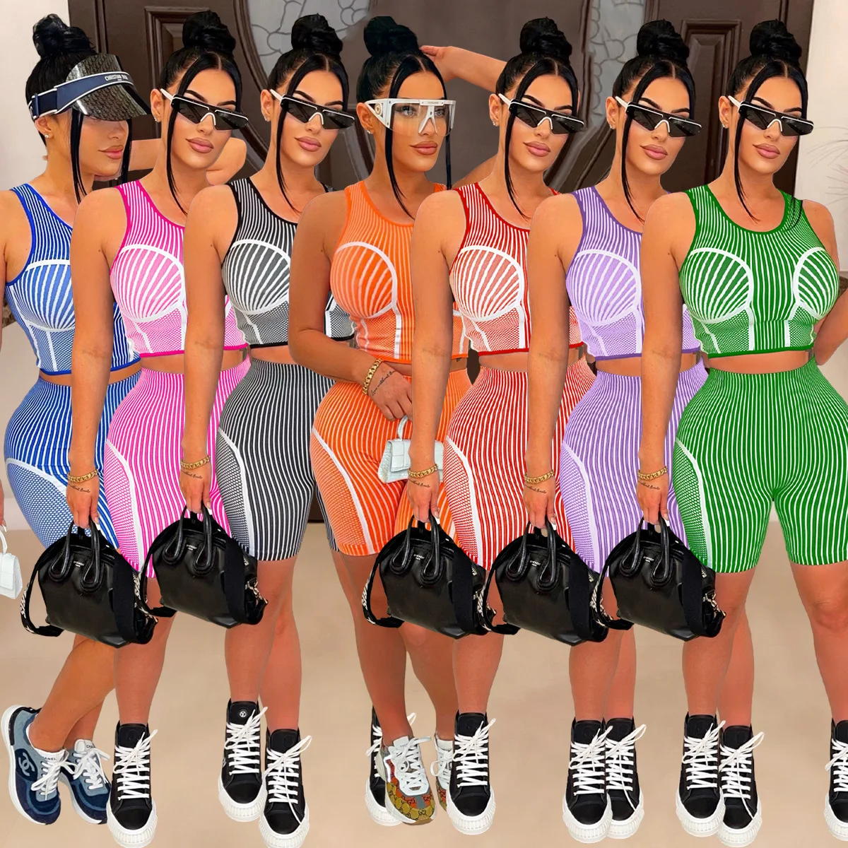 

Women Casual 2 Piece Matching Set Outfits 2023 Summer Spring Clothes Y2K Biker Shorts Suits Sets Cropped Tops Joggers Tracksuit