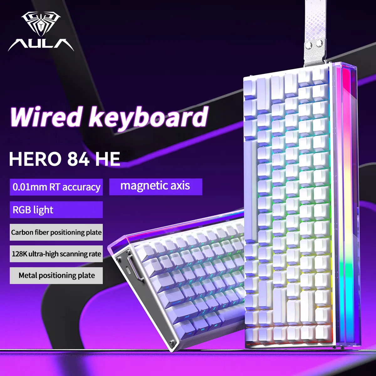 AULA HERO 84 HE Проводная механическая клавиатура Музыкальный ритм RGB с подсветкой Магнитный переключатель 8K Скорость возврата 128K Скорость сканирования Игровая клавиатура