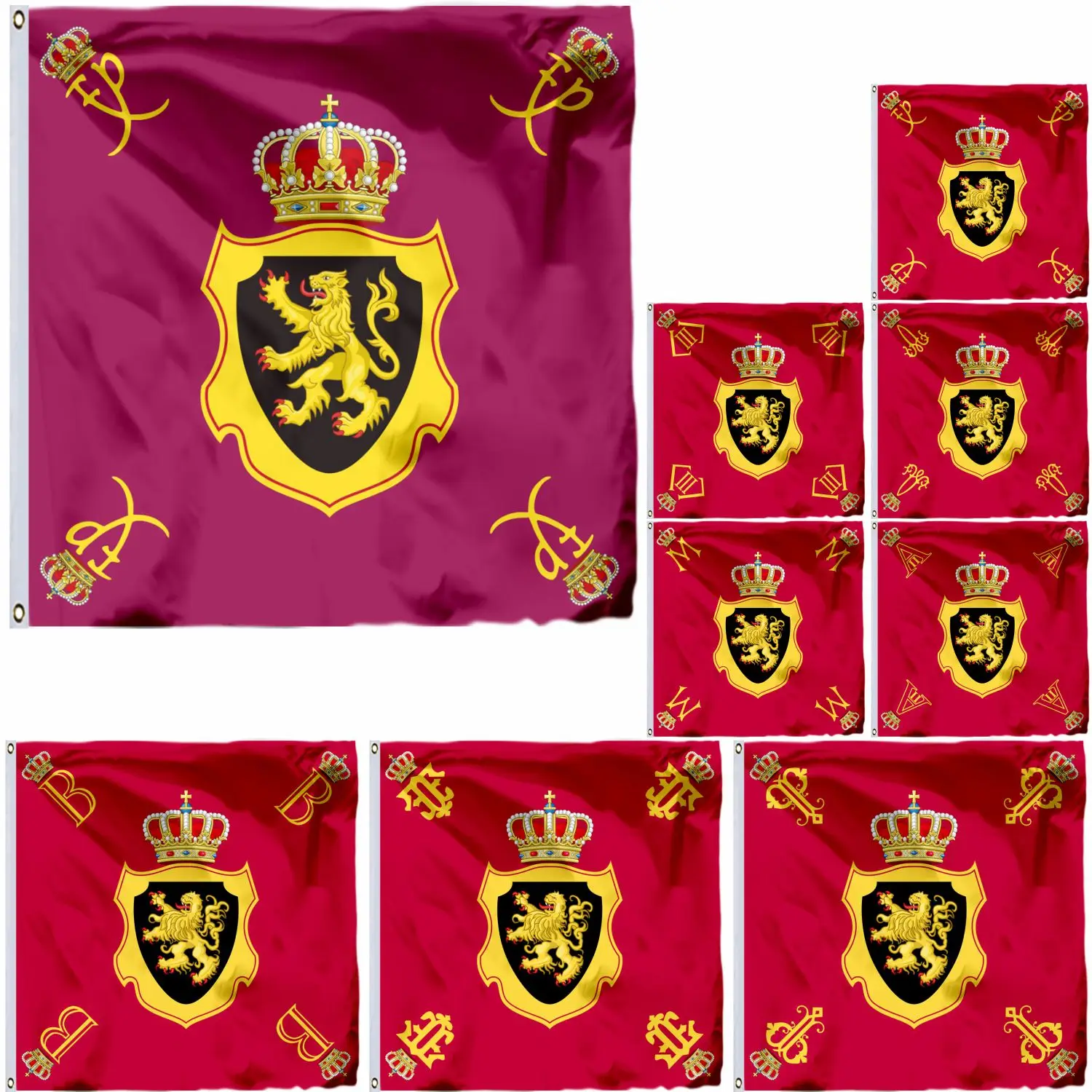 Belgium King and Queen flag, 4x4ft, 120x120cm, royal standard, Albert I-II banner, 21x21cm