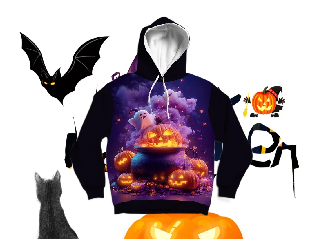 

25/26 Latest Autumn/Winter Halloween Elements 3D Printed Hoodie Large Adult Same Size Female Same Size Original Design Top