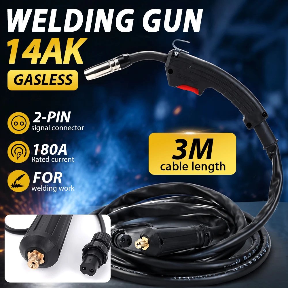 14AK MIG Welding Torch 200A Non Gas Shielded Quick Plug 3M Oxygen Free Copper Cable MMA TIG Industrial Thin Plate Welding Torch