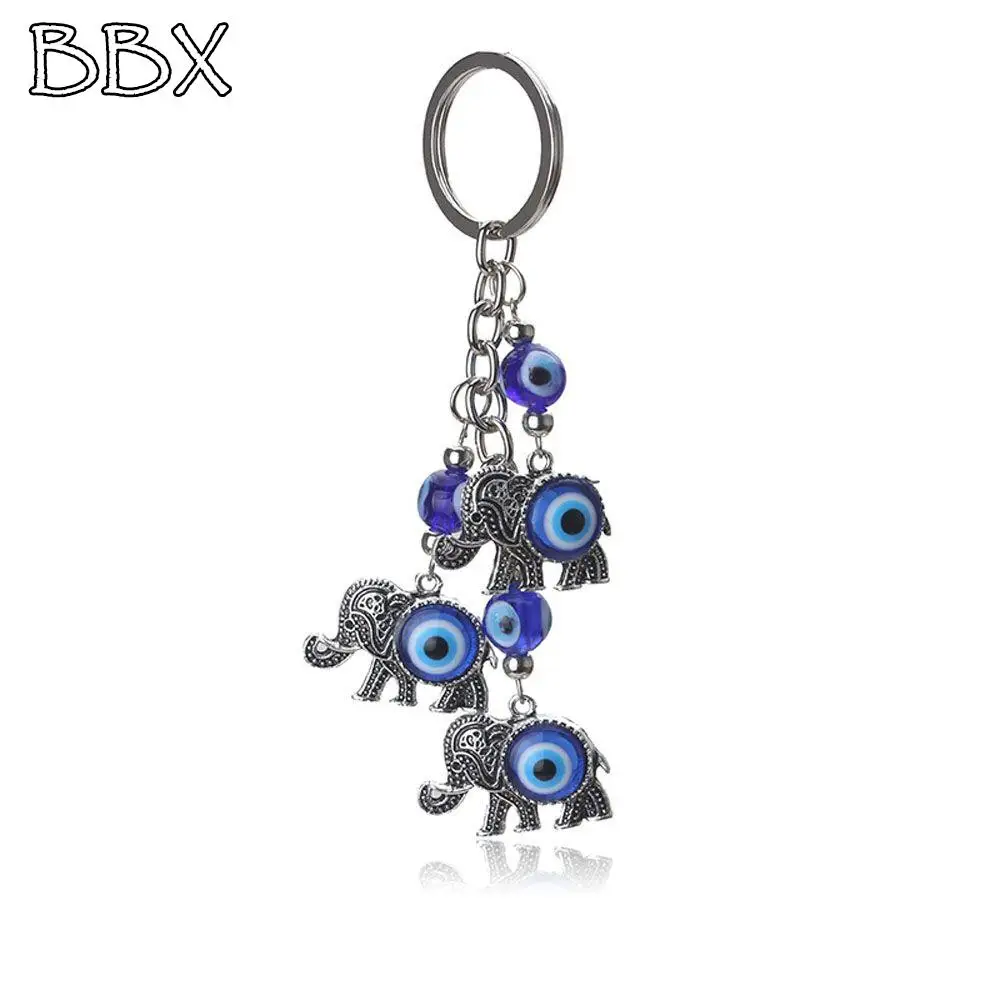 

1Pcs Blue Evil Eye Charms Keychain Elephant Pendent Key Chain Alloy Tassel Car Key Chain Fashion Jewelry