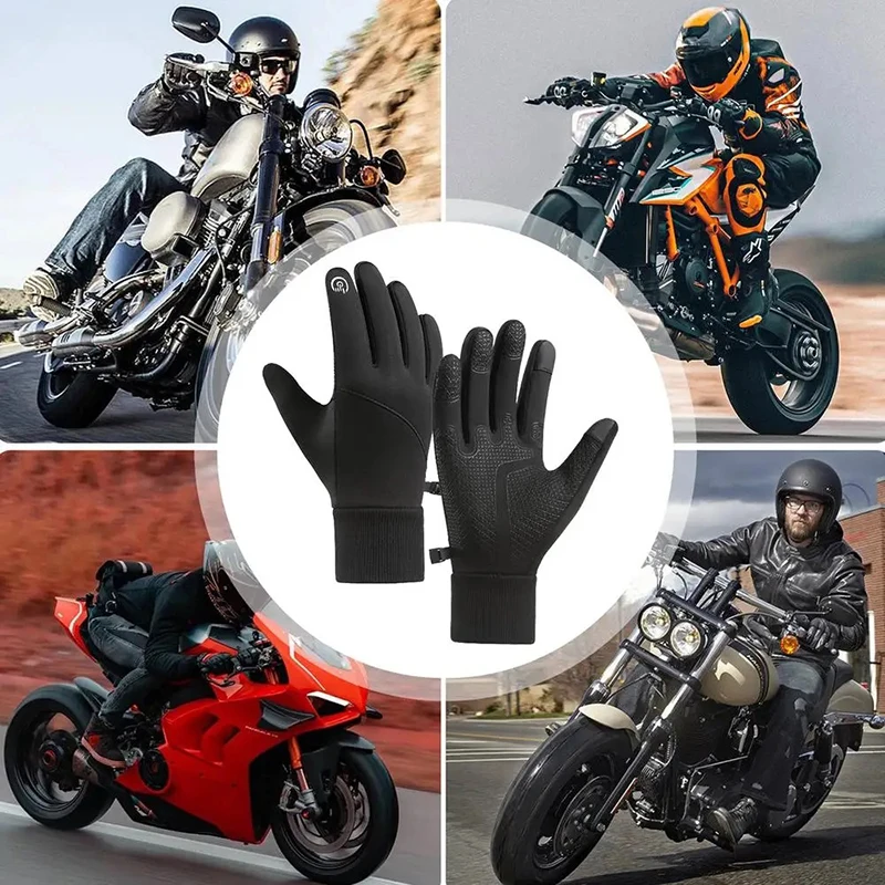 남녀공용 겨울 야외 스포츠용 방수 사이클링 장갑, 미끄럼 방지 터치스크린 풀핑거 장갑, 야외용 두꺼운 보온 장갑