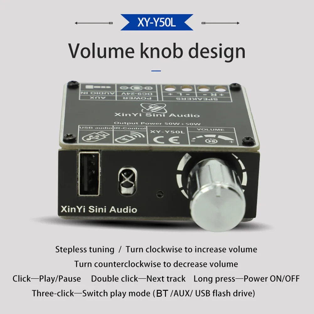 

Модуль аудиоусилителя XY-Y50L, Bluetooth-совместимый, 5.1 AUX, USB, двухканальный, 50 Вт, с инфракрасным пультом дистанционного управления