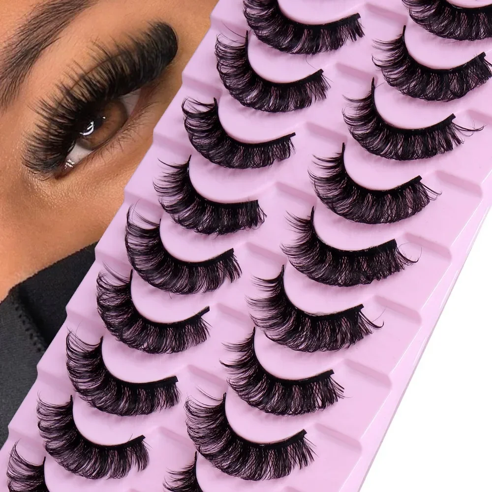 10 Pairs Russian Strip Lashes DD Curl False Eyelashes Fluffy Wispy Fake Lashes Pack