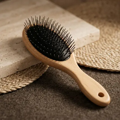 Professional Pet Slicker Brush Wooden Handle Pet Hair Remover With Anti-static Comfortable Grip Elastic Pins For Gentle Grooming