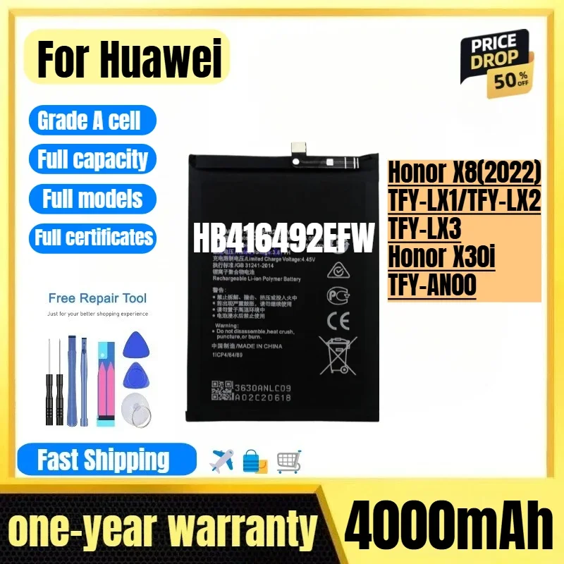 HB416492EFW for Huawei Honor X8(2022)/TFY-LX1/TFY-LX2/TFY-LX3/Honor X30i/TFY-AN00 Phone Battery replacement Bateria with tools
