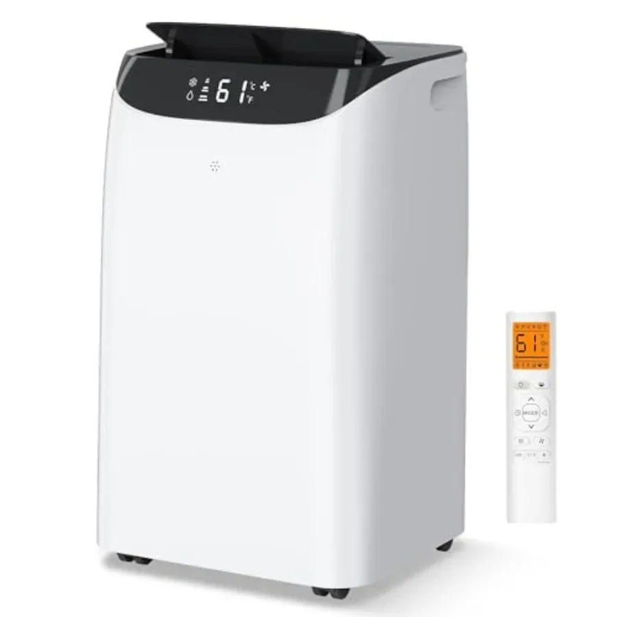 

Portable air conditioner for large rooms up to 700 sq.ft, aluminum housing, white, 14000 BTU cooling with fan, dehumidification