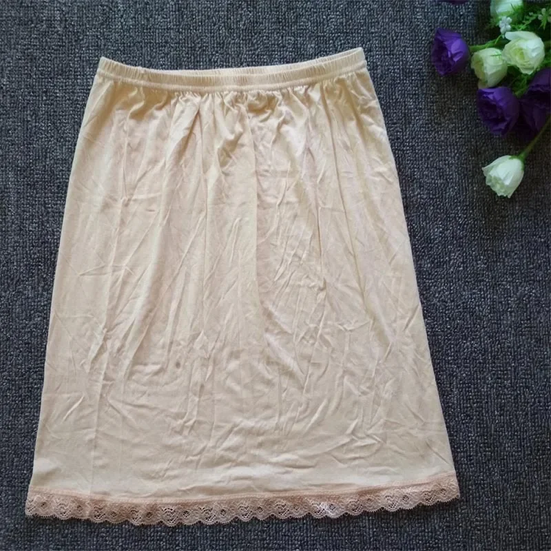 2022 Ladies Elastic Waist Half Skirt Petticoat Short Slip Dress Female Milk Silk White Lace Commuter Office Woman Anti-Empty