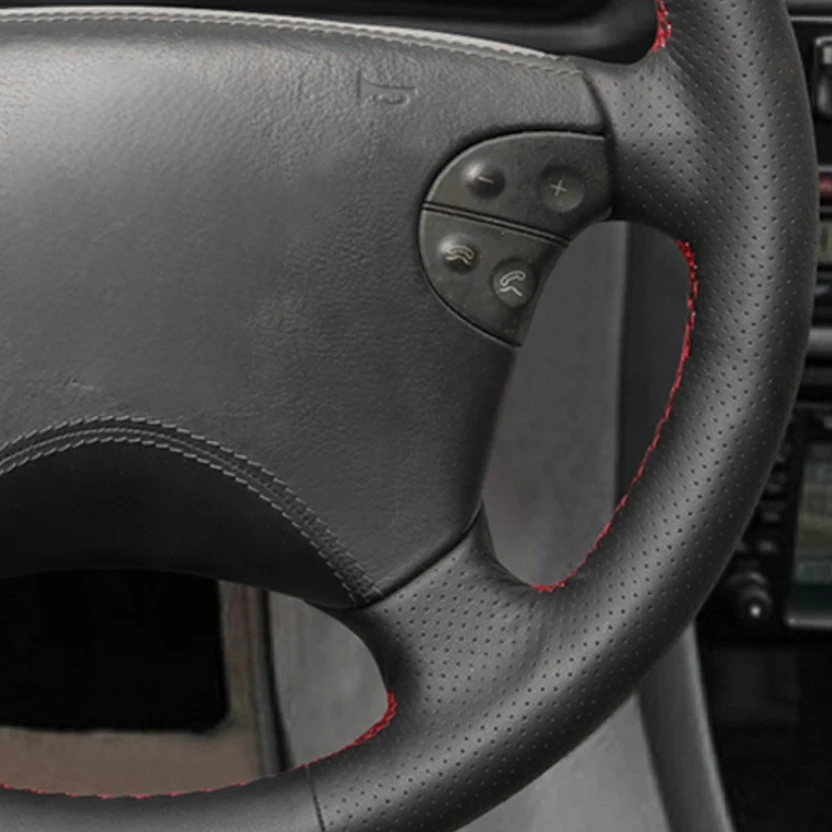 Hand-stitched Black Artificial Leather Car Steering Wheel Cover for Mercedes-Benz W210 E-Class E320 2000 2001 2002