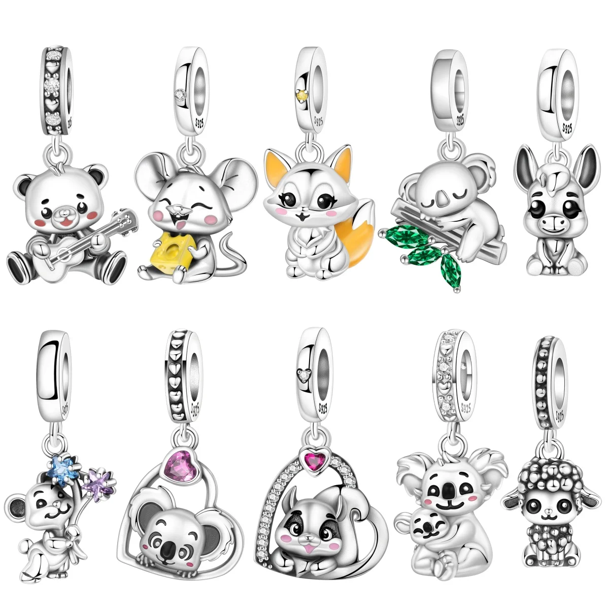 MISEFF S925 Sterling Silver Charm Animals Koala Mouse Fox and Lamb Pendant For Bracelet DIY Jewelry Making Women Birthday Gift