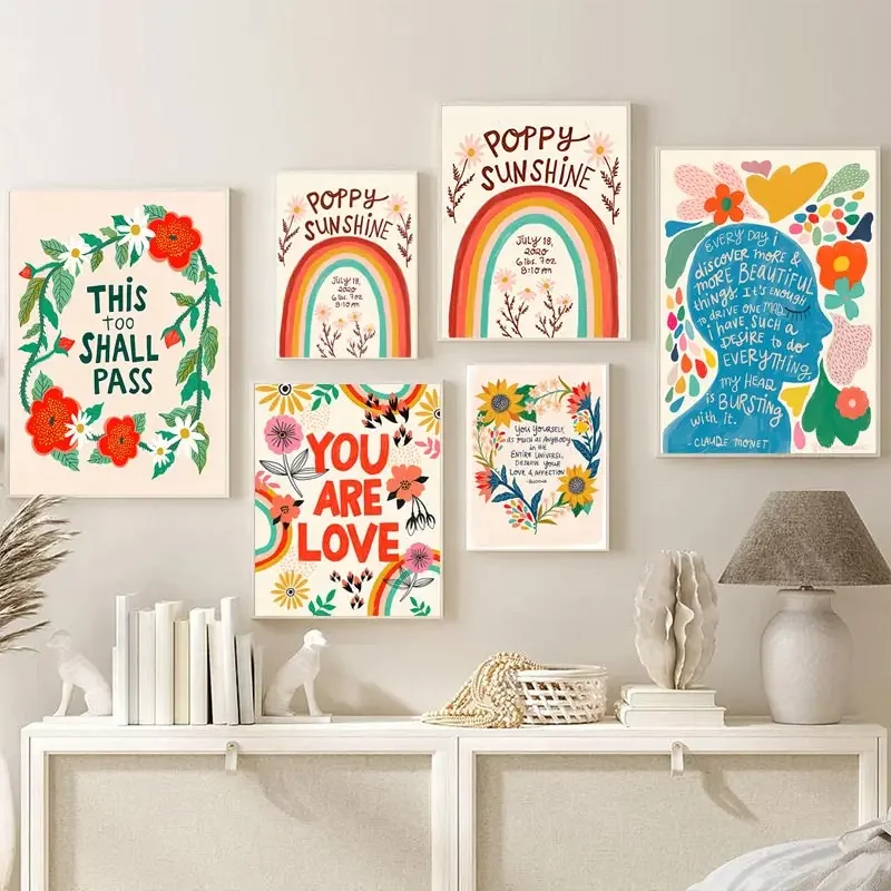 Inspirational Quote Art Poster Boho Nursery Color Canvas Painting Claude Monet Wall Print Flower Picture Study Room Home Decor
