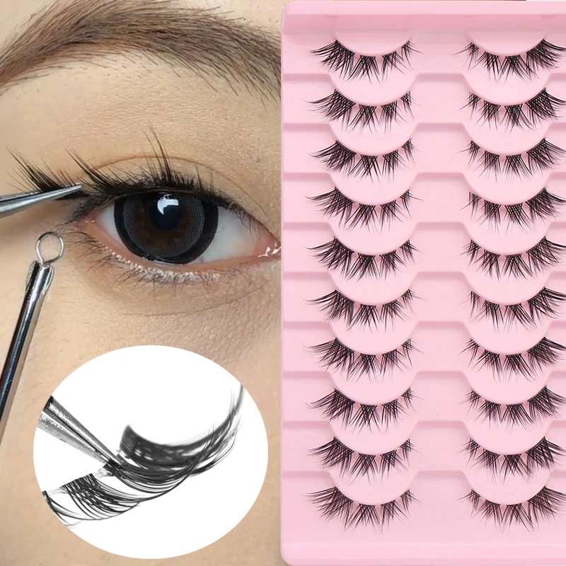 Cat Eye Lashes 5/10 Pairs Faux Mink Eyelashes Natural Look Fluffy Soft Cross Wispy Full Strip Lashes Eyelash Extension Cosmetics