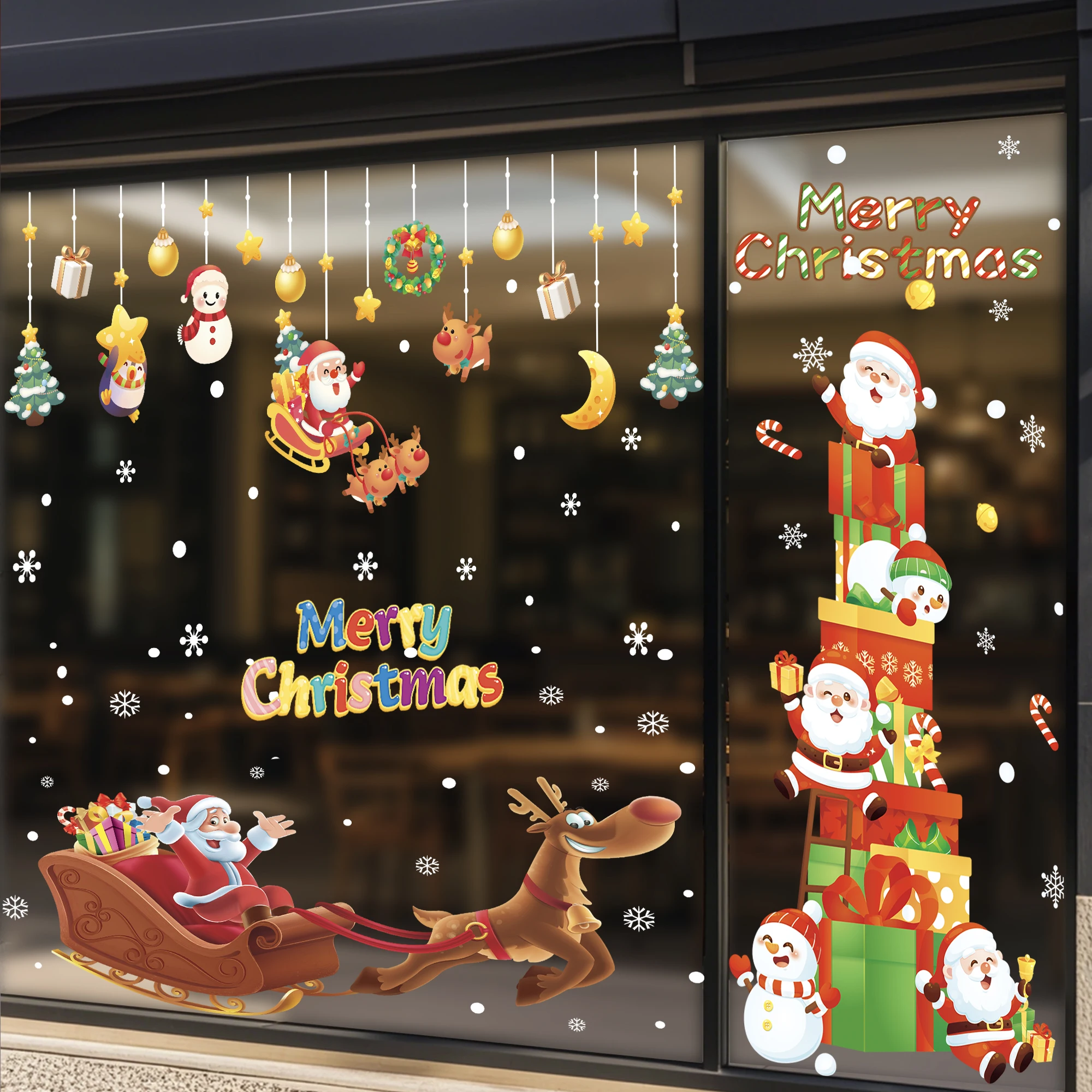 رائجة البيع ملصقات نافذة زجاجية سانتا كلوز ثلج موس ثلج الكرتون عيد الميلاد نافذة ملصق الديكور سنة جديدة سعيدة 2026 #3