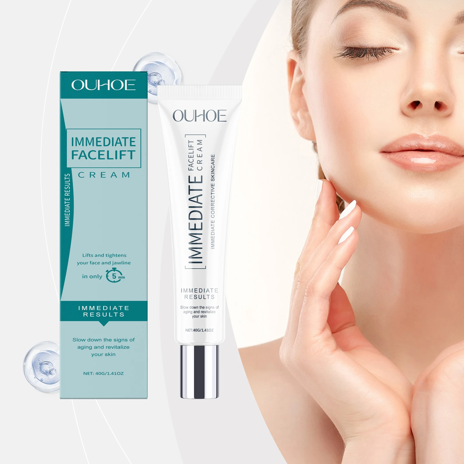 ครีม Facelift ทันที - ทรีทเม้นต์กระชับและยกกระชับ 5 นาทีสําหรับใบหน้าและเส้นขากรรไกร |   ครีมต่อต้านวัยพร้อมผลลัพธ์ที่มองเห็นได้