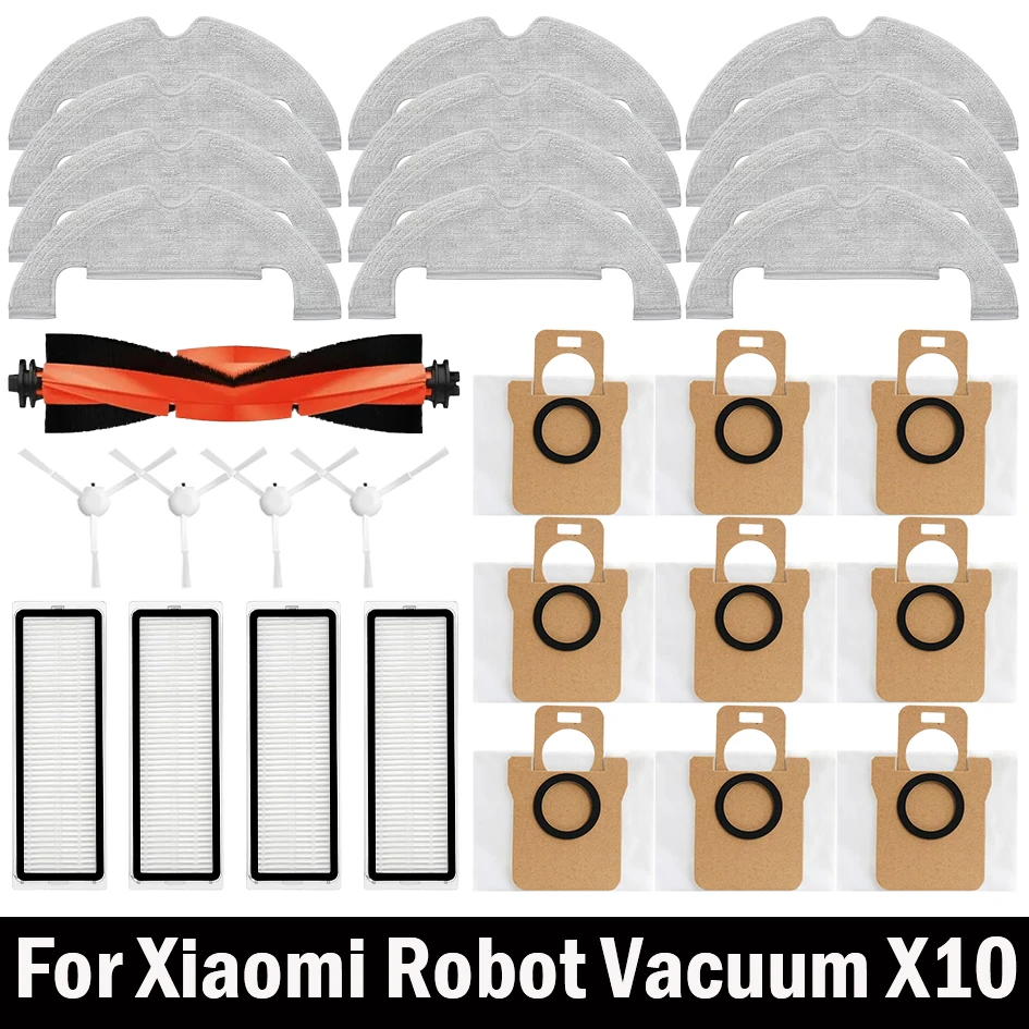 For Xiaomi Robot Vacuum X10 Robot Vacuum Cleaner Parts Replacement Main Side Brush Hepa Filter Mop Cloth Dust Bag Accessories