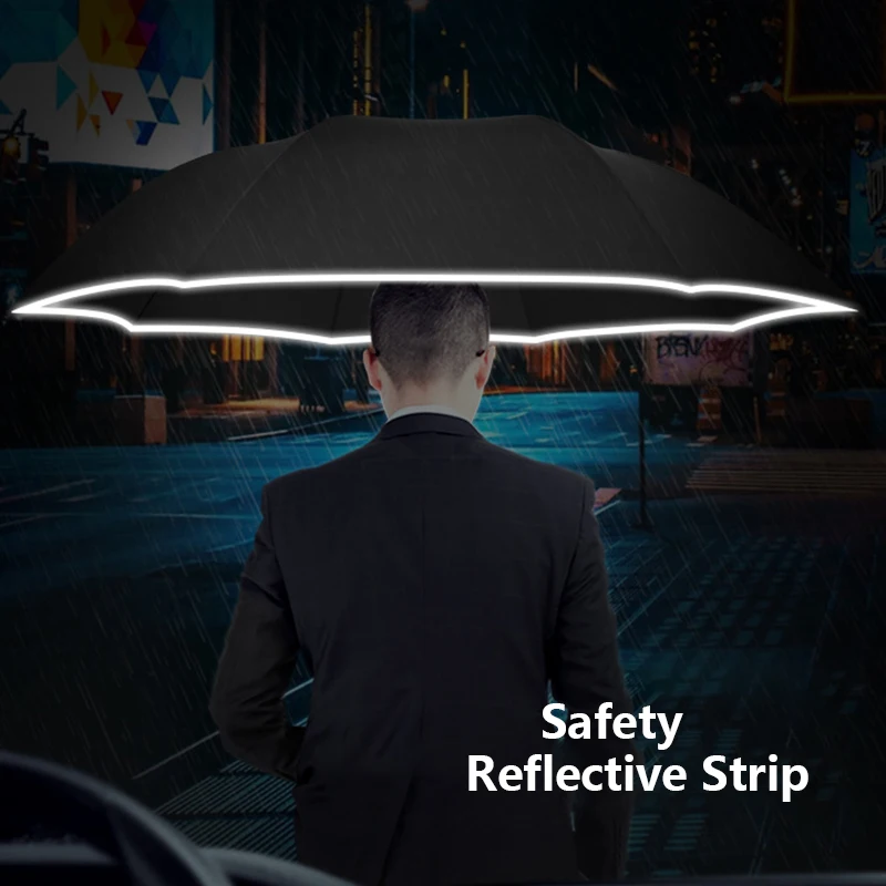 Big Golf Umbrella Rain Women Men 133cm Windproof 8 Ribs Straight Large Long Umbrella Reflective Safe Travel Outdoor Parasol