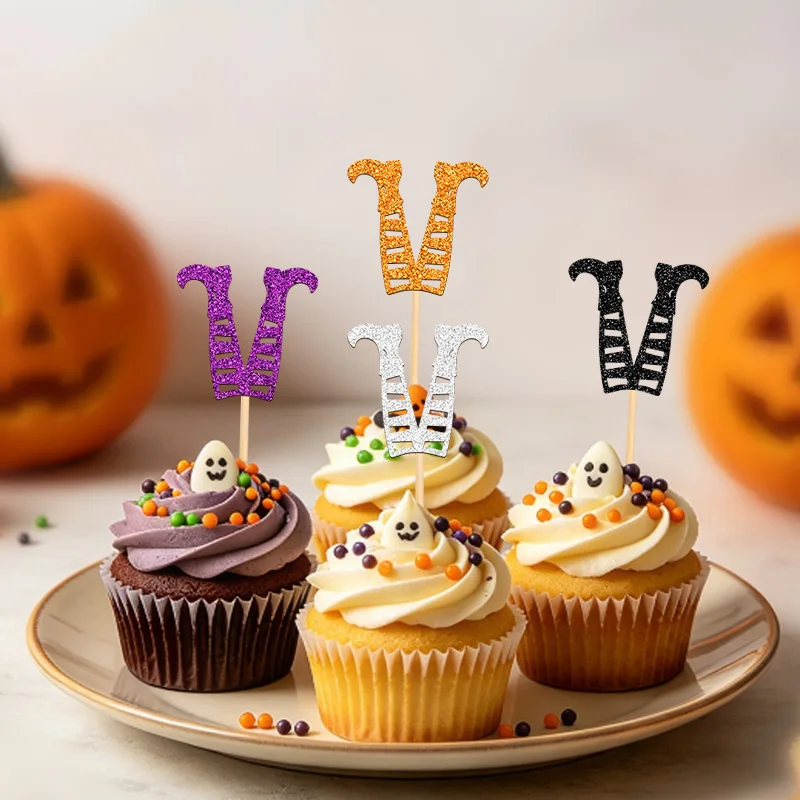 NUBECOM 24Pcs Glitter Witch Legs Cupcake Toppers Witch Feet Silhouette Cake Picks Fall Halloween Party Dessert Cake Toppers - view 4