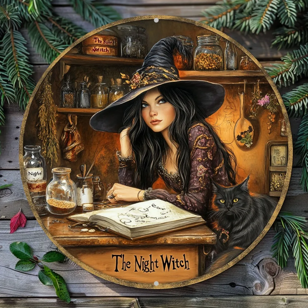 

Witch Themed Vintage Metal Aluminum Sign - Classic Style Wall Hanging Decor, Halloween & Christmas Party Decor Gift, 7.9"/11.8"