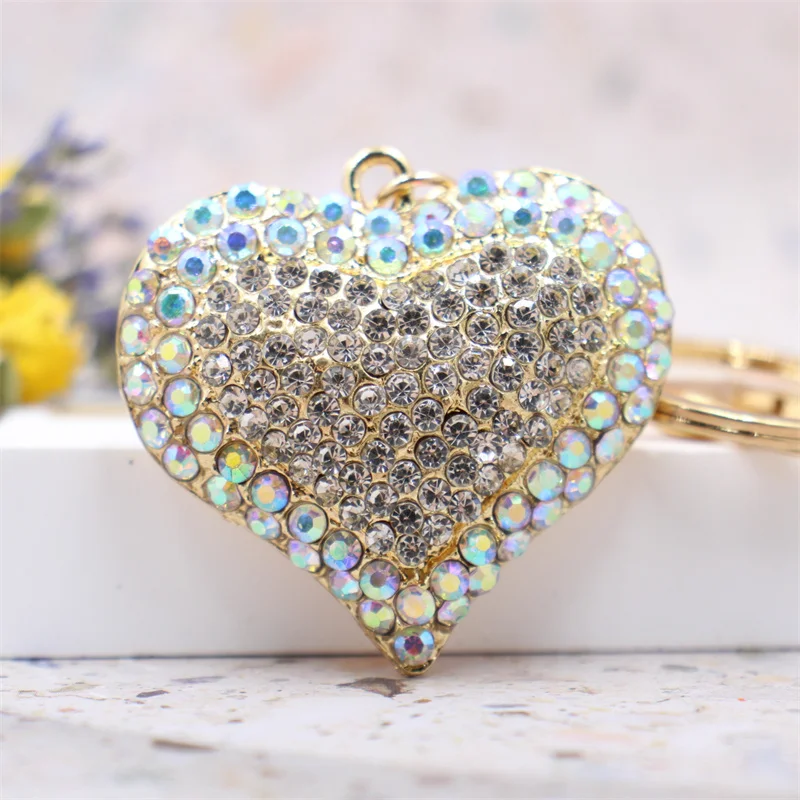 New Crystal Love Keychain Rhinestone Couple Car Key chain Female Bag Pendant accessories Keyring Flower Key Chain