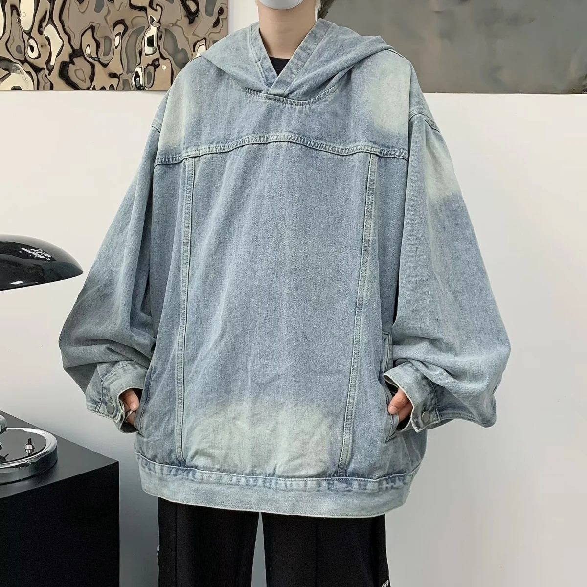 

Толстовка с капюшоном в стиле ретро, мужская свободная джинсовая толстовка с капюшоном, весна-осень, модное брендовое японское повседневное свободное пальто