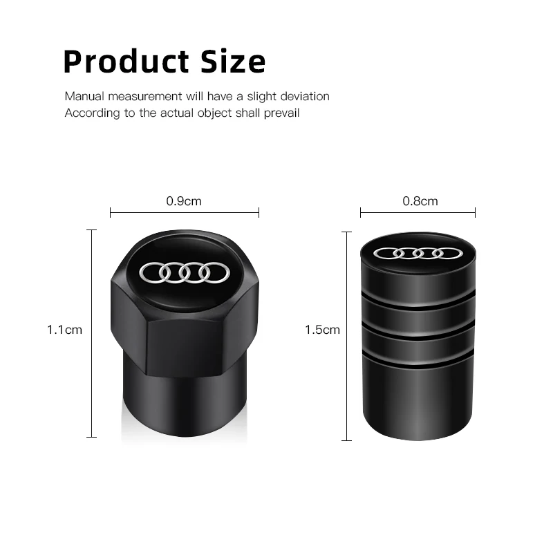 4Pcs Metal Car Wheel Tire Valve Caps Stem Case Covers For Audi S6 S5 B8 C6 B9 A1 A2 A3 A4 A5 A6 A7 A8 Q1 Q2 Q3 Q4 Q5 Q6 Q7 Q8 TT