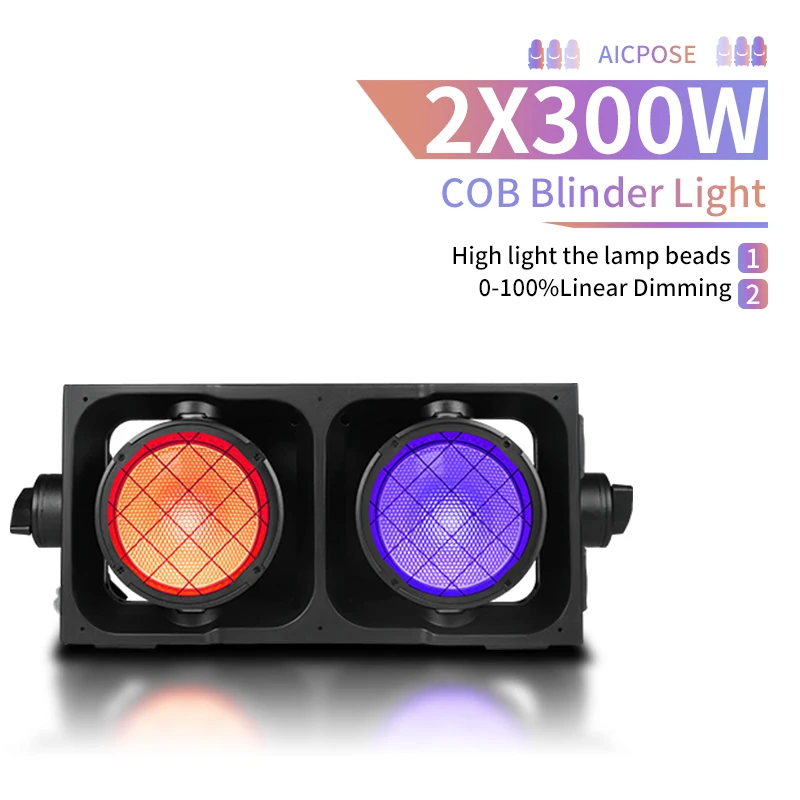 AICPOSE 2x300W RGBAW 5-in-1 COB Blinder Waterproof IP65 Stage Blackout Light for DJ Disco Event Party Stage Lighting