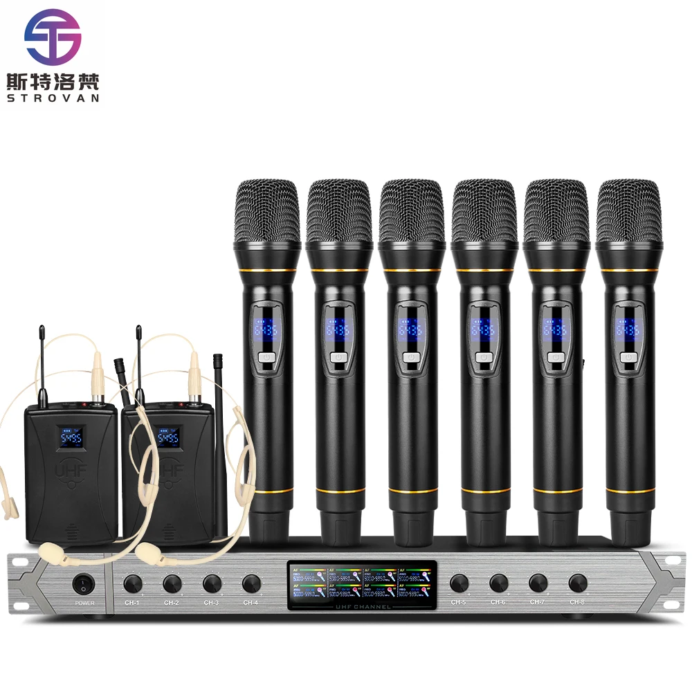 8 Channels Headset Microfonos System  D28 Professional Handheld UHF Wireless Microphone