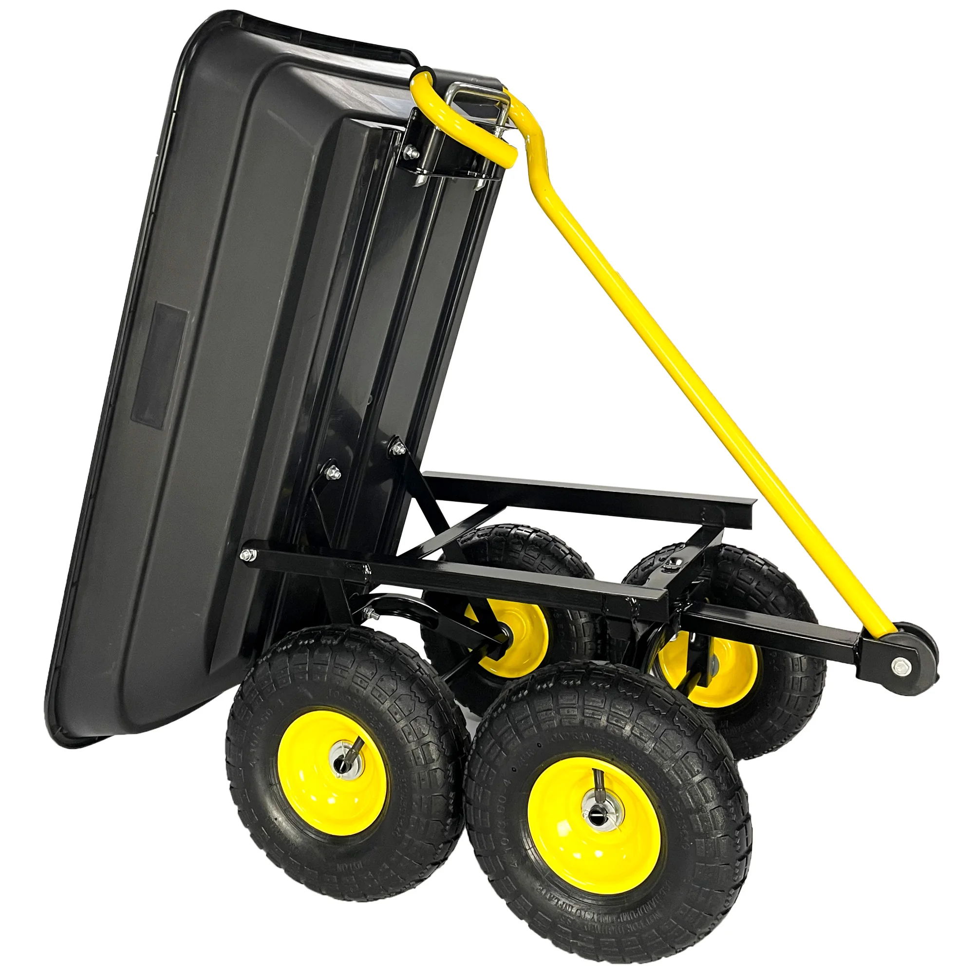 Garden Dump Cart with Steel Frame Outdoor Wagon with 10 Inch Pneumatic Tires, 55L Capacity, Black