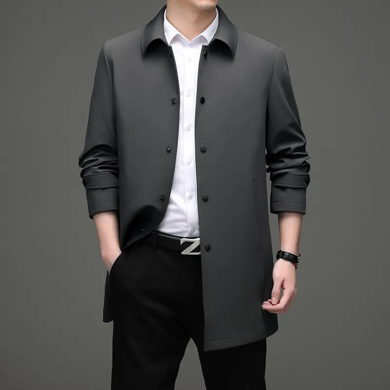 High quality Solid Trench Coats Mens Business Casual Fashion Wild Trench Turn-Down Collar Slim Trench Coat Male