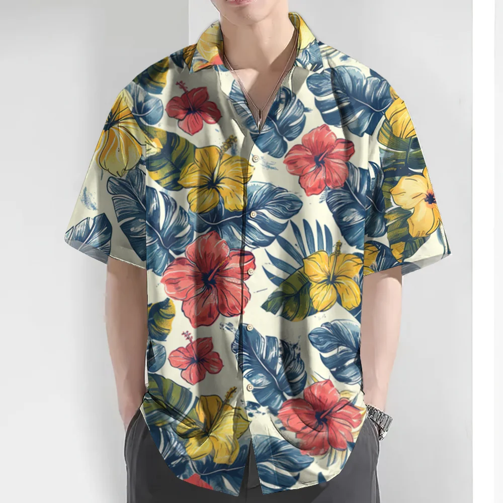 Camisa havaiana com flores de praia 3D masculina, casual roupas grandes, nova moda, verão