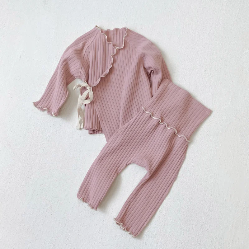 Newborn Baby Boy Girl Cotton Ruffle Clothes Set Shirt+Pants Infant Toddler Long Sleeve Solid Pajamas Suit Autumn Clothes 3M-18M