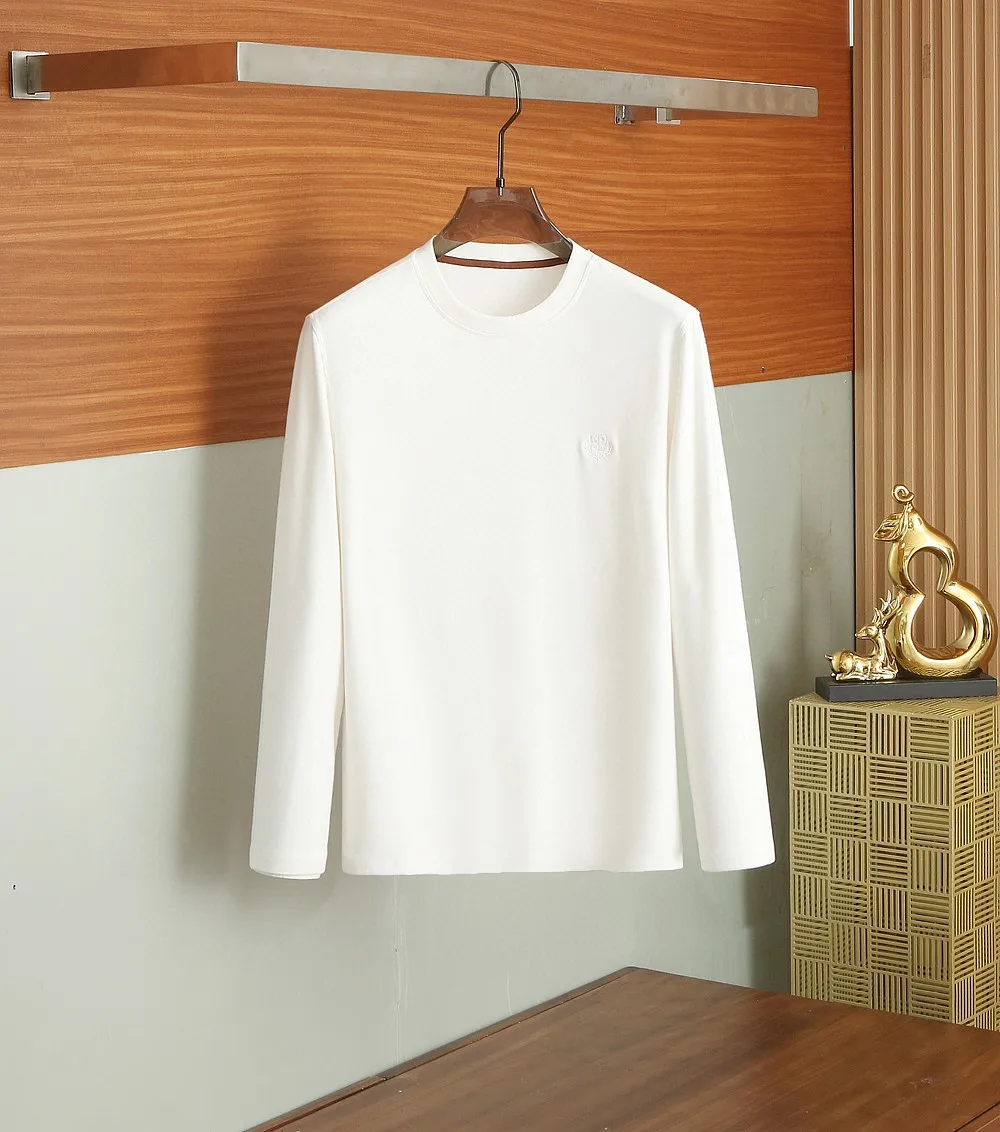 

Men's Faion Embroidered Bae Long Sve round Ne T-irt Base irt Pure Color Autumn Winter New Arrival Old Money Sle