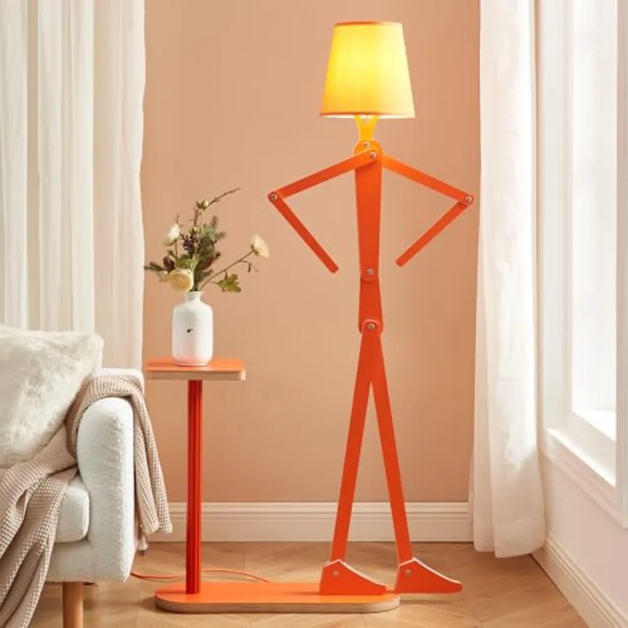 

Unique Wood Floor Lamp Tea Storage for Living Room Bedroom Bedside - Corner Reading Creative Swing Arm Standing Light for Home