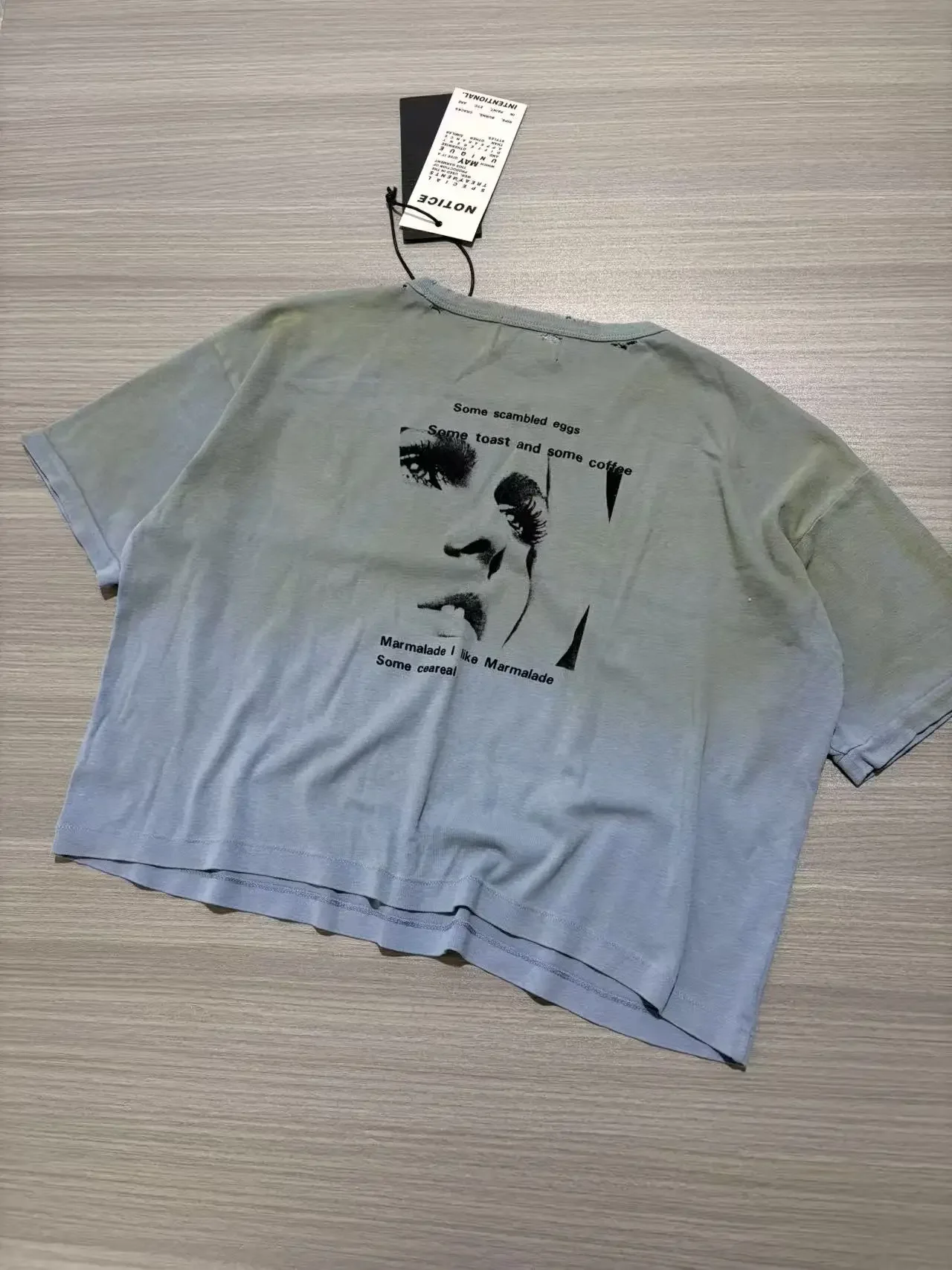 ER/D 26SS Breakfast Sun Blue Old Printed Ribbed Crew Neck T-Shirt