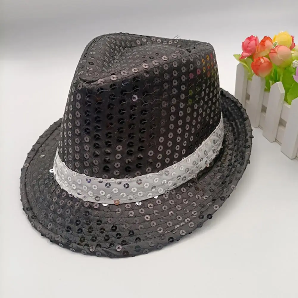 Chapeau de Jazz à ourlet court brillant pour adultes et enfants, chapeau de spectacle sur scène décoré à paillettes pour hommes et femmes, fournitures de fête de danse à paillettes