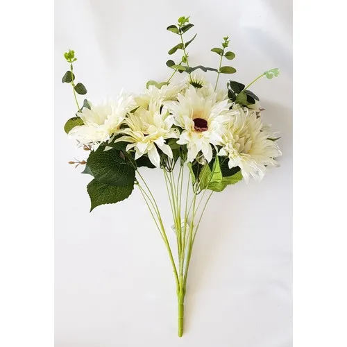 AdresiYapayÇiçek Artificial 5 Anadal Big Head Chrysanthemum Bundle 55 cm Ecru