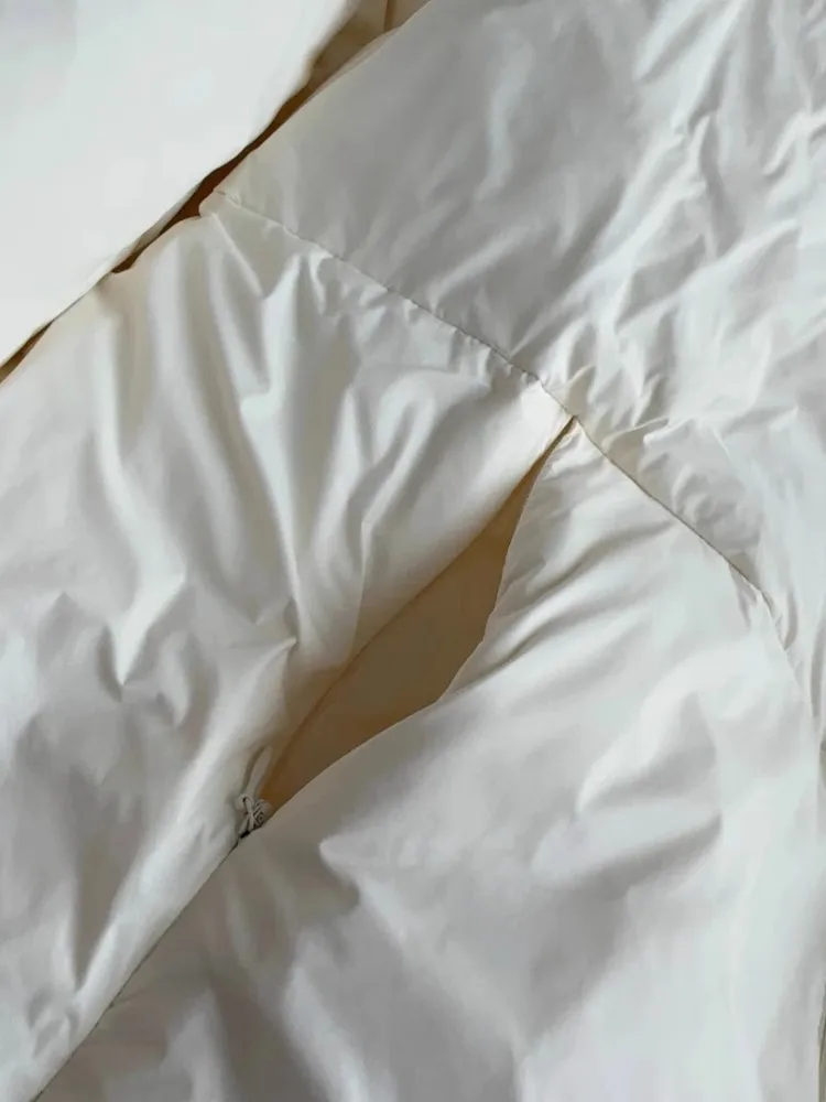 أزياء عارضة معطف المرأة الشتاء الكورية نمط أبيض قصير مقنعين سترة منفوخة سستة سميكة الدافئة مبطن فضفاضة تناسب شيك الزي #4